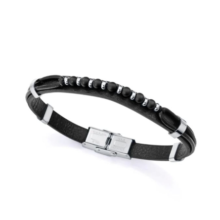 Pulsera Viceroy hombre acero piel negro 15169P01010