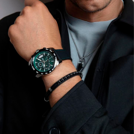 Pulsera Viceroy hombre acero piel negro 15169P01010