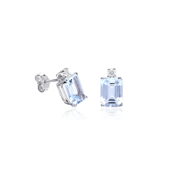PENDIENTES "SHAY" ORO BLANCO 18K AGUA MARINA Y DIAMANTES 0.20 CTS