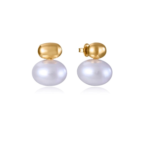 Pendientes Viceroy mujer acero Ip dorado perla sintética 14203E01012