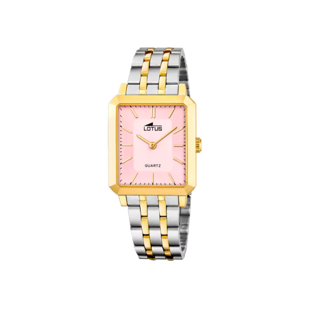 Reloj Lotus Mujer Square Bicolor Con Esfera Rosa 18981/2