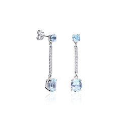 Pendientes oro 18k, circonitas y aguamarina "Marizza"