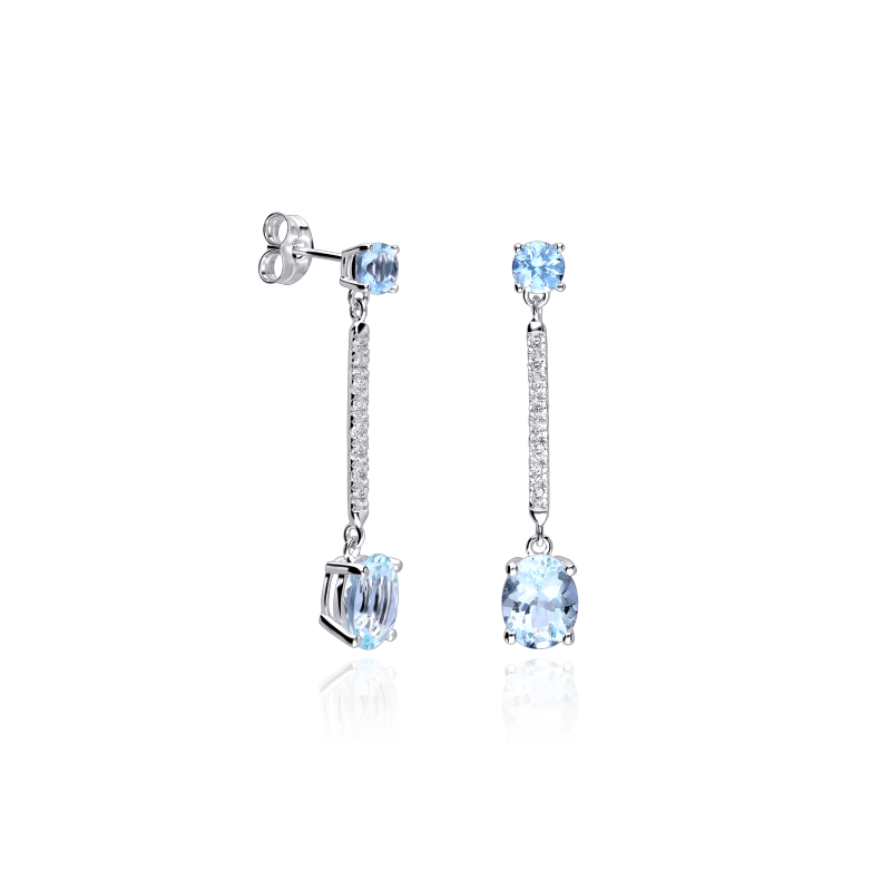 Pendientes oro 18k, circonitas y aguamarina "Marizza"