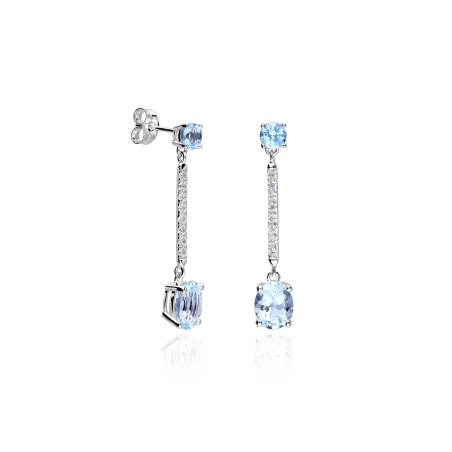 Pendientes oro 18k, circonitas y aguamarina "Marizza"