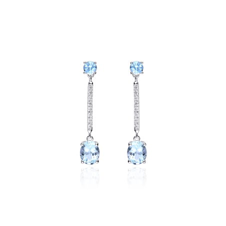 Pendientes oro 18k, circonitas y aguamarina "Marizza"
