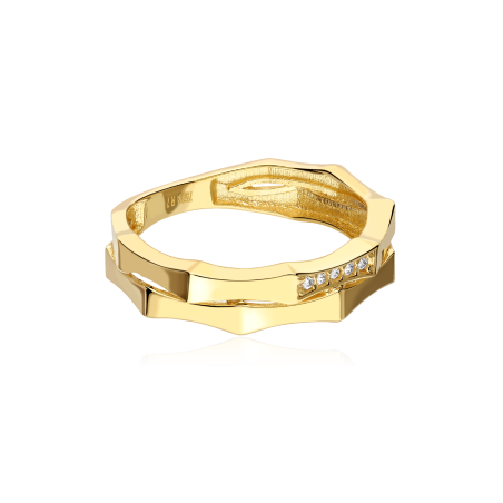 Anillo Oro 18k y Circonitas "Bambú"
