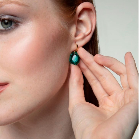 Pendientes Viceroy plata baño oro aro cristal verde 13229E100-52