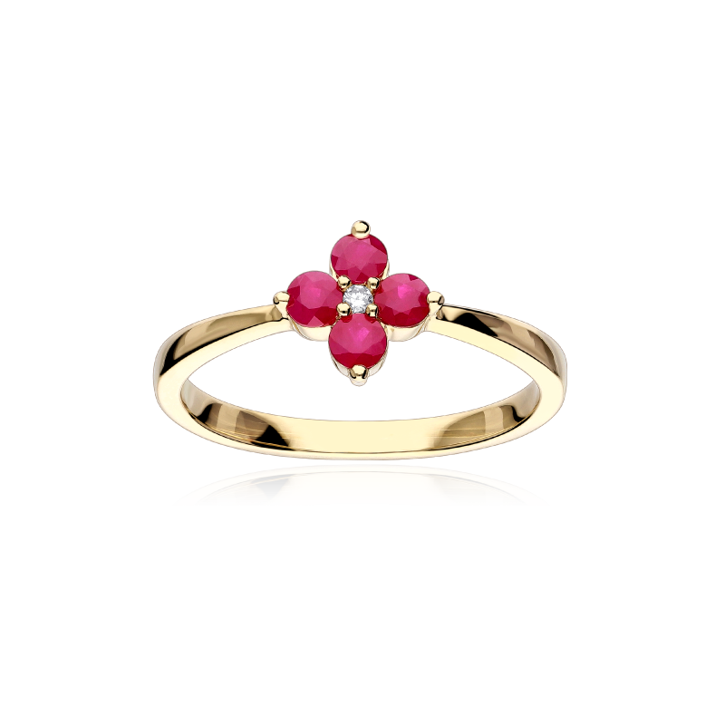 Anillo Oro 18k, rubíes y diamantes 0.01cts "Spring"