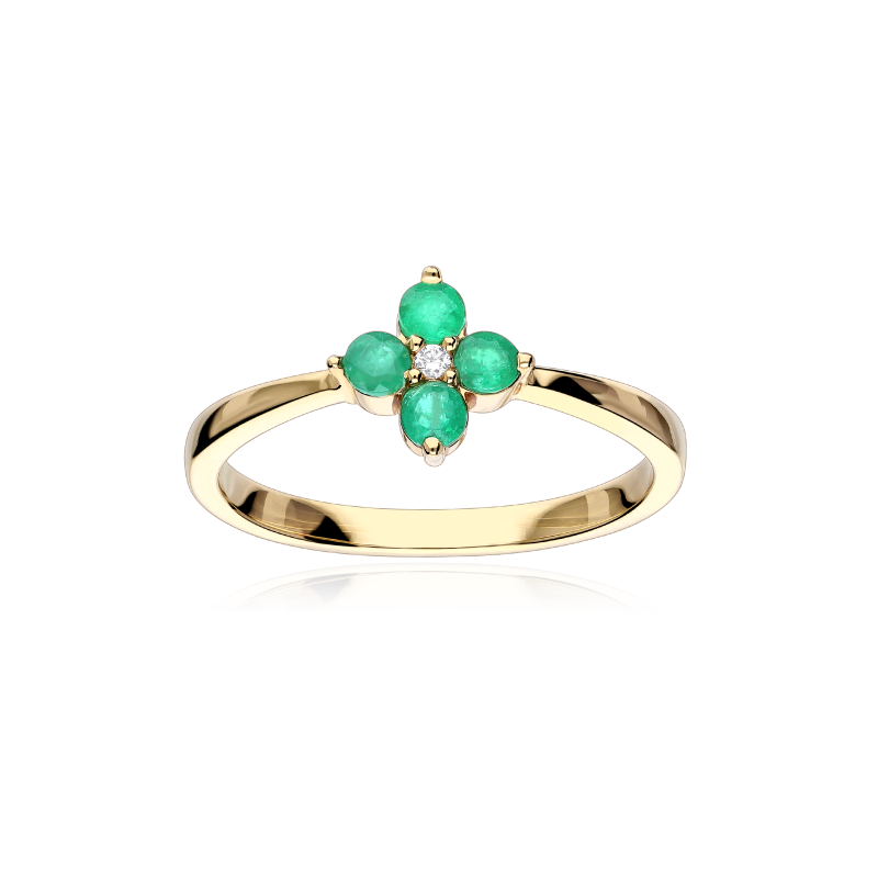 Anillo Oro 18k, esmeraldas y diamantes 0.01cts "Spring"