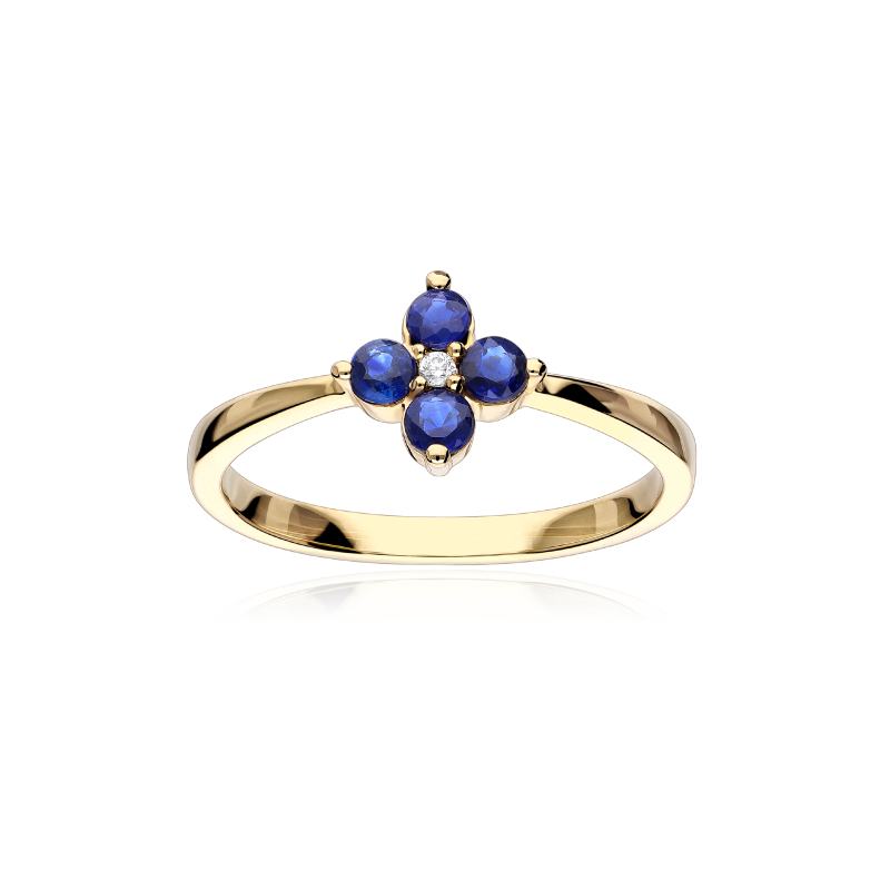Anillo Oro 18k, zafiros y diamantes 0.01cts "Spring"