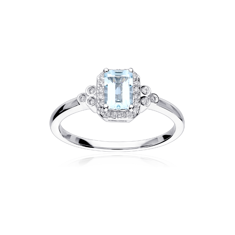 Anillo Oro 18k, aguamarina y diamantes 0.08cts "Danville"