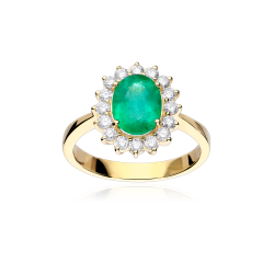 Anillo Oro 18k, esmeralda y diamantes 0.46cts "Windsor"