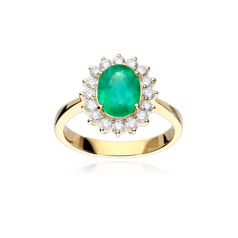 Anillo Oro 18k, esmeralda y diamantes 0.46cts "Windsor"