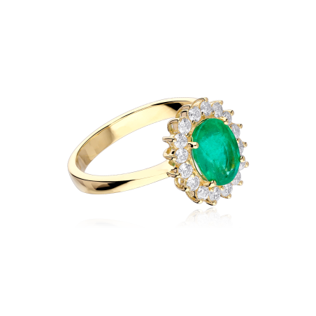 Anillo Oro 18k, esmeralda y diamantes 0.46cts "Windsor"