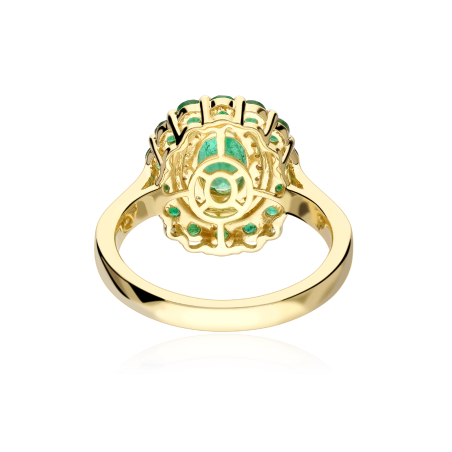Anillo Oro 18k, esmeraldas y diamantes 0.30cts "Glazed"