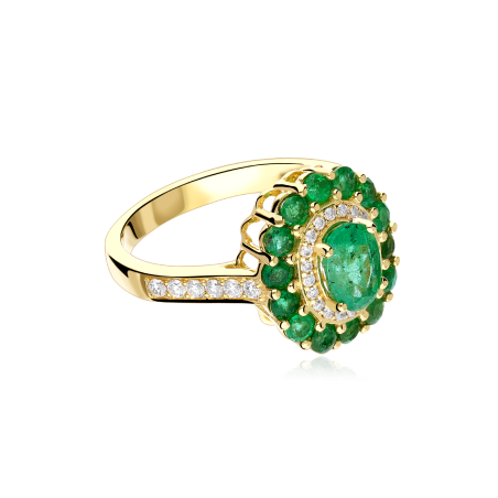 Anillo Oro 18k, esmeraldas y diamantes 0.30cts "Glazed"