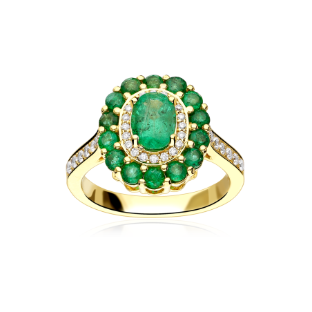 Anillo Oro 18k, esmeraldas y diamantes 0.30cts "Glazed"