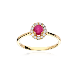 Anillo Oro 18k, rubí y diamantes 0.11cts "Dares"