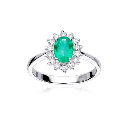 Anillo Oro 18k, esmeralda y diamantes 0.35cts "Atherton"