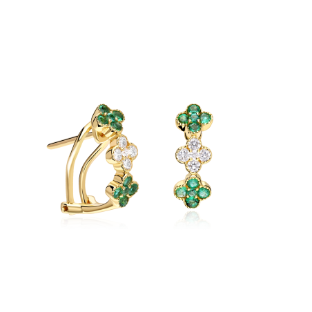 Pendientes Oro 18k, esmeraldas y diamantes 0.24cts "Vanclef"