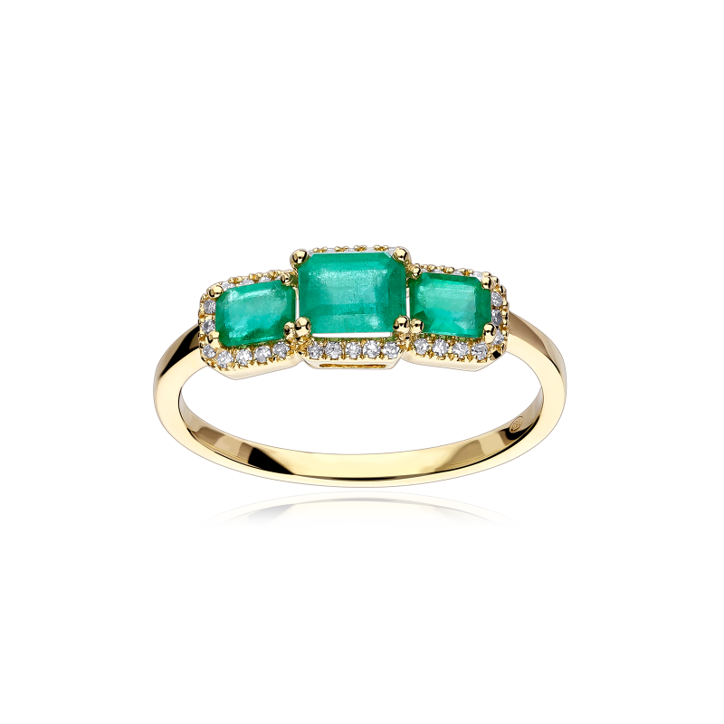 Anillo Oro 18k, esmeraldas y diamantes 0.071cts "Edda"