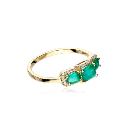 Anillo Oro 18k, esmeraldas y diamantes 0.071cts "Edda"