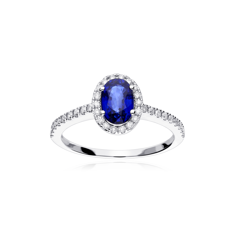 Anillo Oro 18k, zafiro y diamantes 0.24cts "Soikea"