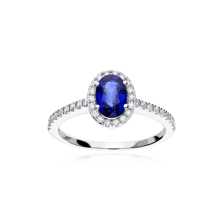 Anillo Oro 18k, zafiro y diamantes 0.24cts "Soikea"