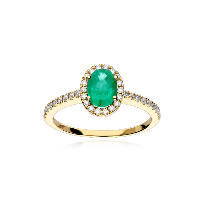 Anillo Oro 18k, esmeralda y diamantes 0.25cts "Soikea"