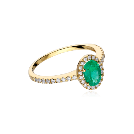 Anillo Oro 18k, esmeralda y diamantes 0.25cts "Soikea"