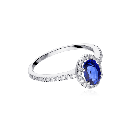 Anillo Oro 18k, zafiro y diamantes 0.24cts "Soikea"