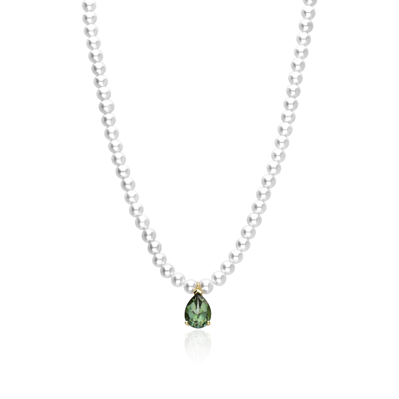 Gargantilla Oro 18k perlas y topacio verde "Onassis"