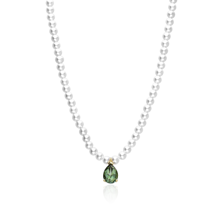 Gargantilla Oro 18k perlas y topacio verde "Onassis"