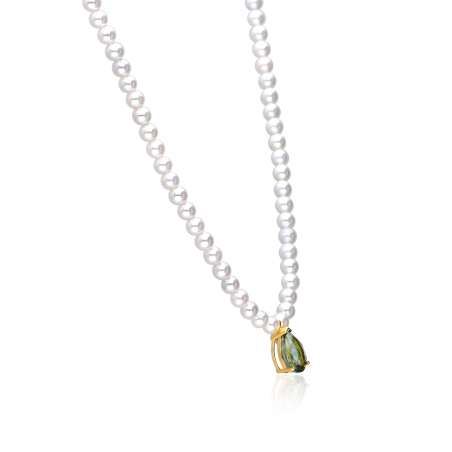 Gargantilla Oro 18k perlas y topacio verde "Onassis"
