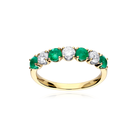 Anillo Oro 18k, esmeraldas y diamantes 0.45cts "Reihe"