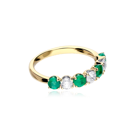 Anillo Oro 18k, esmeraldas y diamantes 0.45cts "Reihe"