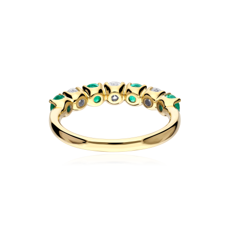 Anillo Oro 18k, esmeraldas y diamantes 0.45cts "Reihe"