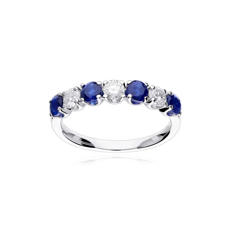 Anillo Oro 18k, zafiros y diamantes 0.45cts "Reihe"