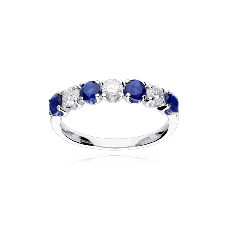 Anillo Oro 18k, zafiros y diamantes 0.45cts "Reihe"