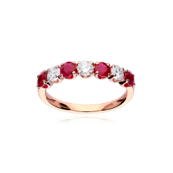 Anillo Oro 18k, rubís y diamantes 0.45cts "Reihe"