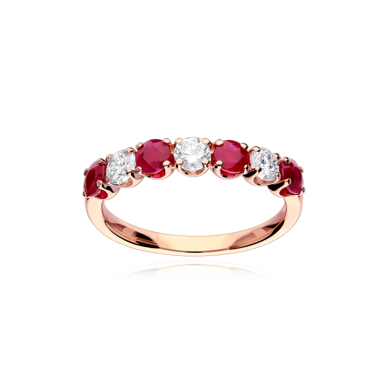 Anillo Oro 18k, rubís y diamantes 0.45cts "Reihe"