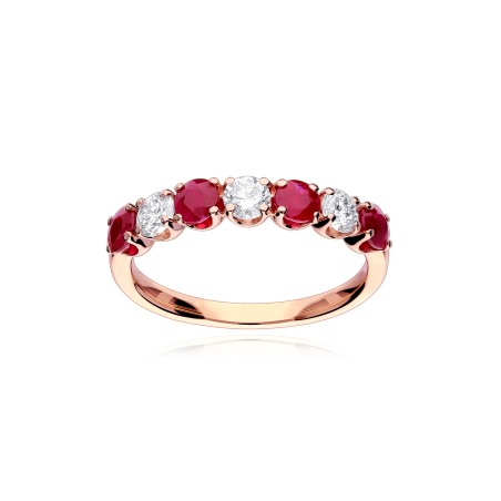 Anillo Oro 18k, rubís y diamantes 0.45cts "Reihe"