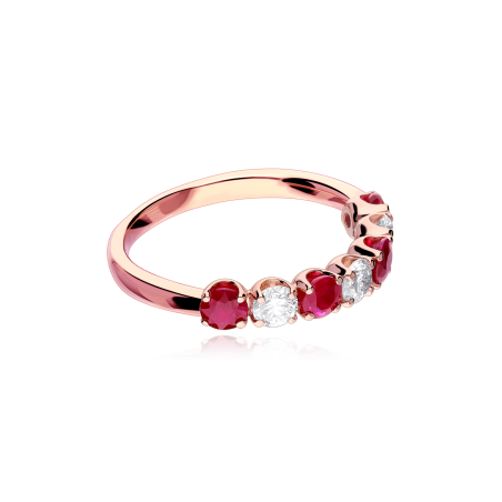 Anillo Oro 18k, rubís y diamantes 0.45cts "Reihe"