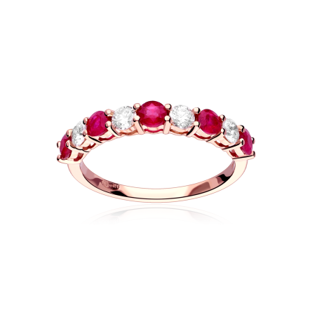 Anillo Oro 18k, rubís y diamantes 0.49cts "Lueya"