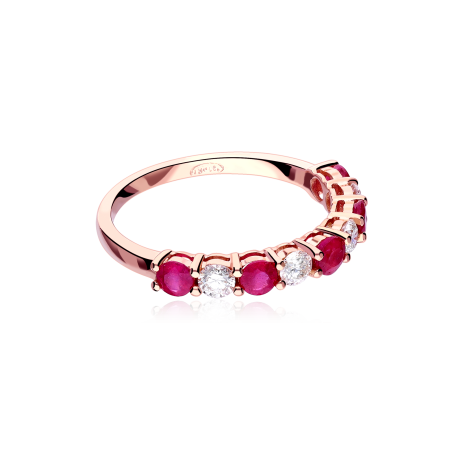 Anillo Oro 18k, rubís y diamantes 0.49cts "Lueya"