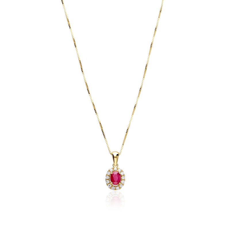 Gargantilla Oro 18k, rubí y diamantes 0.126cts "Dares"