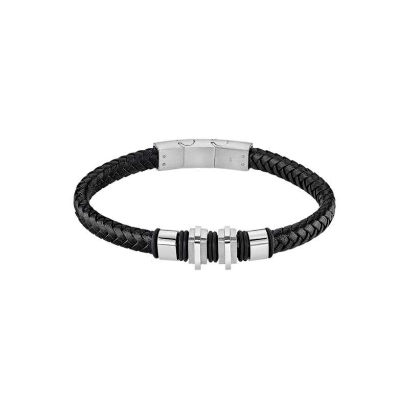 Pulsera Lotus Style Acero y cuero negro LS2404-2/1