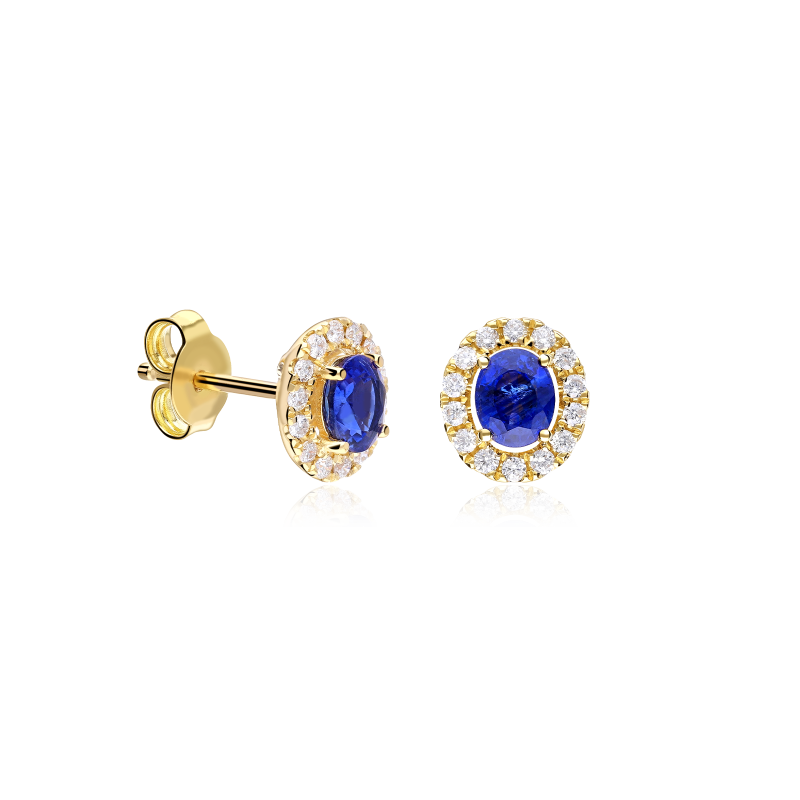 Pendientes Oro 18k, zafiro y diamantes 0.252cts "Dares"