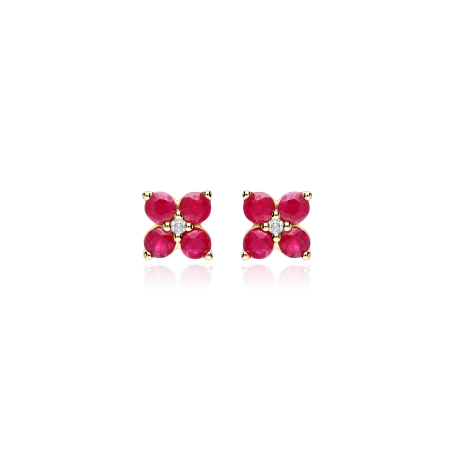 Pendientes Oro 18k, rubí y diamantes 0.02cts "Spring"