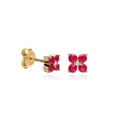 Pendientes Oro 18k, rubí y diamantes 0.02cts "Spring"
